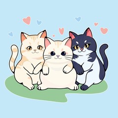 illustration of three fat cats, cute cats, 2d illustrations 