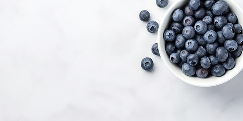 blueberries in a bowl on white background copy space, Generative AI