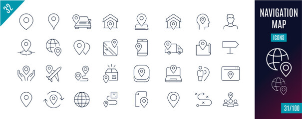 Best collection Navigation line icons. Map, locate,...