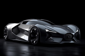 Obraz na płótnie Canvas Futuristic concept car on black background, expensive exclusive sports auto, AI Generated