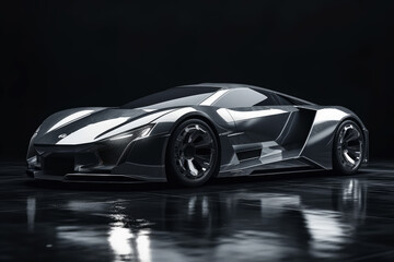 Fototapeta na wymiar Futuristic concept car on black background, expensive exclusive sports auto, AI Generated