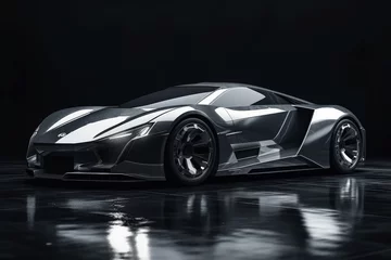 Futuristic concept car on black background, expensive exclusive sports auto, AI Generated © staras