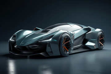 Obraz na płótnie Canvas Futuristic concept car on dark gray background, expensive exclusive sports auto, AI Generated