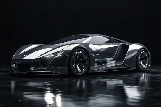 Futuristic concept car on black background, expensive exclusive sports auto, AI Generated