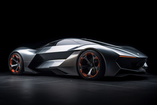 Futuristic concept car on black background, expensive exclusive sports auto, AI Generated
