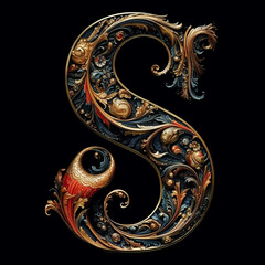 Obraz premium The letter S in a mythical way on black background,Generative AI 
