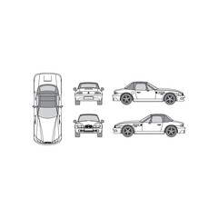 Obraz premium supercar outline, year 2001, isolated background, front, back, top and side view