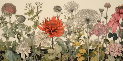 Sierkussen Artful illustration of diversity of plants and flowers, colorful meadow, Generative AI © RenePierre