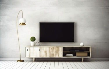 minimal wooden interior room with a television
