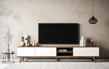 minimal wooden interior room with a television