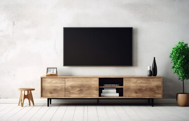 minimal wooden interior room with a television