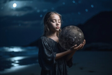 Naklejka premium Female magic. Riddle, astrology, zodiac. Banner. Generative ai
