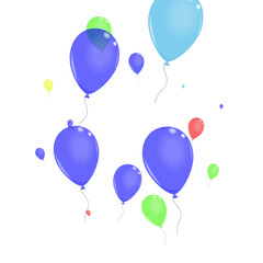 Multicolor Confetti Background White Vector. Baloon Gift Illustration. Colorful Circus. Red Ballon. Air Fun Set.