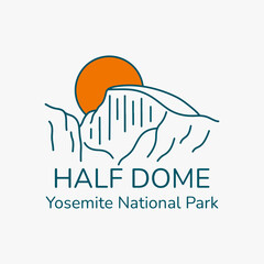 Half Dome Yosemite National Park mono line graphic vector illustration - obrazy, fototapety, plakaty