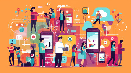 Fototapeta premium AI generated: Diverse Group Harnessing Mobile Devices for User-Generated Content and Digital Collaboration