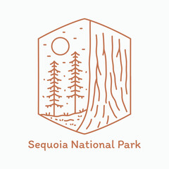 Sequoia Redwood National Park mono line design for t-shirt, badge, sticker, and other use