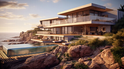 Fototapeta na wymiar A luxury seafront cliffside villa