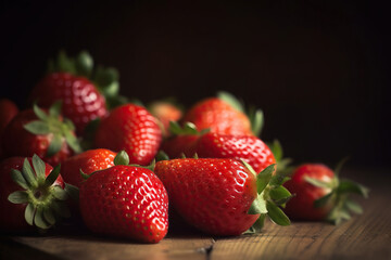 Fresh juicy strawberries with leaves. Strawberry. Generative AI