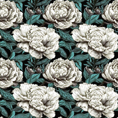 Floral background. Seamless peony flowers background. AI generated