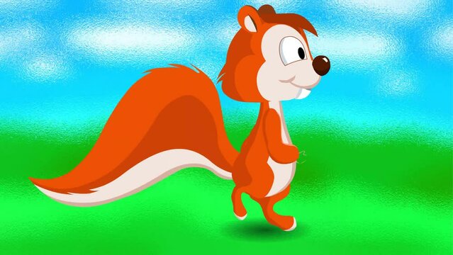 cartoon squirrel walking 2d animation, chipmunk animal 