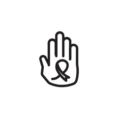Hand Ribbon Stop Outline Icon