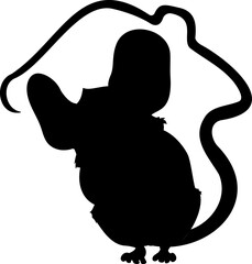 Shape of cartoon hiding mouse. 
Vector illustration of little mouse hiding in house in cartoon style. Mouse with grain in its paws hides under its tail, curved in the form of house.