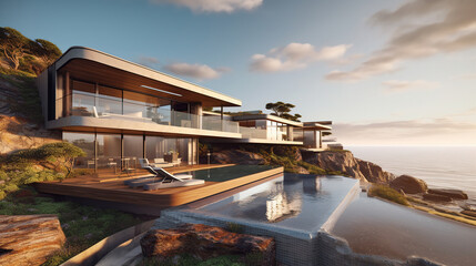 Fototapeta na wymiar A luxury seafront cliffside villa