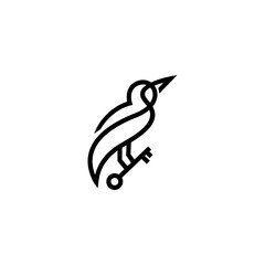 line bird holding key logo icon vector template