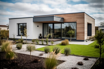 Titre : Modern house in a garden - IA générative