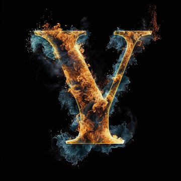 The letter Y in a mythical way on black background,Generative AI 