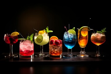 Assorted Cocktails on a Dark Background. AI