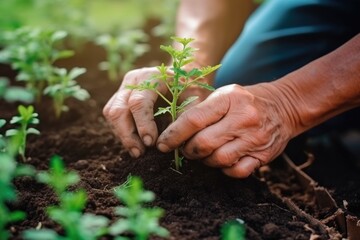 Cultivating the Future: Male Hands Planting a Tree. Generative AI




