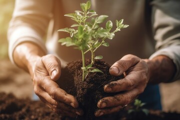 Fototapeta premium The Beginning of Life: Planting a Small Tree. Generative AI