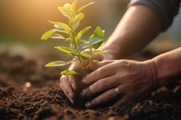Nurturing Nature: Hands Planting a Small Tree. Generative AI

