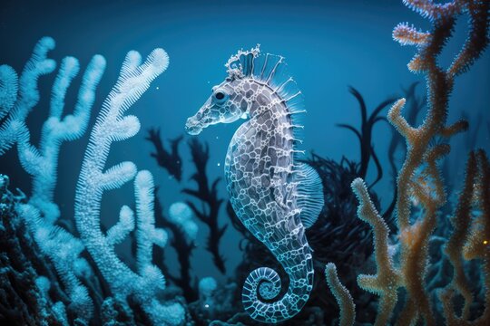 Graceful Cyan Seahorse in Its Natural Habitat 
