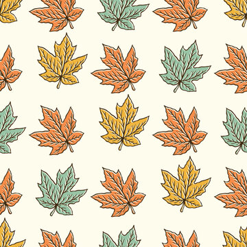seamless pattern of a maple leaf in vintage style