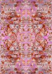 Pink flower pattern. Artwork illustration. Acrylic painting. - 605353742