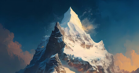 Cartoon landscape wallpaper with snow surface on giant mountain range