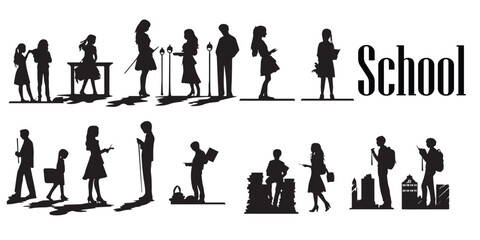 Silhouettes of school student vector illustration.