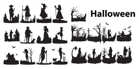 A collection of silhouettes of Halloween vectors.