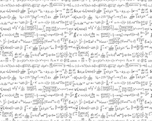 Seamless pattern mathematical and algebraic formulas and equations. Isolated on white background. Vector illustration.