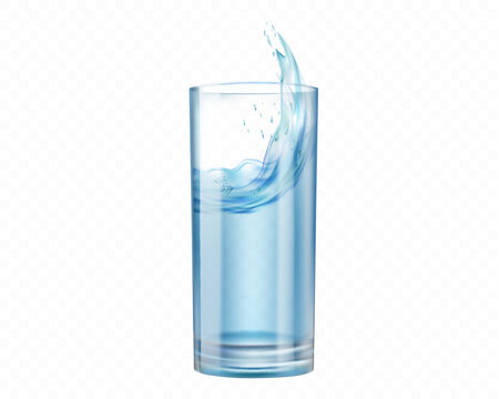 Glass of water with splash. Isolated on white background. Vector illustration