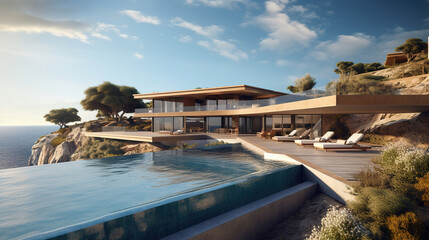 Fototapeta premium A luxury seafront cliffside villa