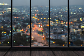 View from the office window on the night city, blurred background. Generative AI