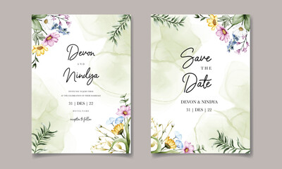 Fototapeta na wymiar Elegant wedding invitation card with beautiful watercolor flowers