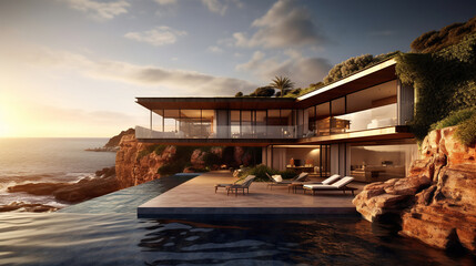 A luxury seafront cliffside villa - obrazy, fototapety, plakaty