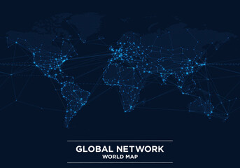 ヨーロッパ・アフリカを中心とした世界地図のドットマップと、デジタルなグローバルネットワーク