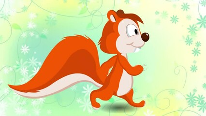 cartoon squirrel walking 2d animation, chipmunk animal 