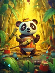 A cute panda in bamboo forest generated ai