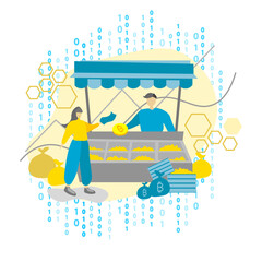 Buying bitcoins, investing in e-currency. Isolated illustration in a flat style on a white background. Vector illustration